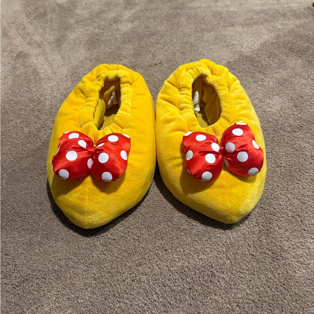 Yellow Slippers with Red Polka Dot Bow